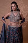 Jiya by Veer Design Studio_Blue Embroidery, Mirrors, Tassels V-neck Midnight Bloom Lehenga Set _at_Aza_Fashions