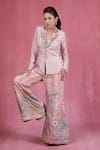 Buy_Sandhya Shah_Pink Dupion, Silk Sequins, Stones, Embroidery Sweetheart Luxe Blazer Pant Set _at_Aza_Fashions