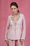 Buy_Sandhya Shah_Pink Dupion, Silk Sequins, Stones, Embroidery Sweetheart Luxe Blazer Pant Set _Online_at_Aza_Fashions