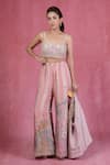 Shop_Sandhya Shah_Pink Dupion, Silk Sequins, Stones, Embroidery Sweetheart Luxe Blazer Pant Set _Online_at_Aza_Fashions