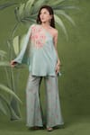 Buy_Sandhya Shah_Blue Dupion, Silk Sequins, Embroidery, Lace Juhu Printed Kaftan Pant Set _at_Aza_Fashions