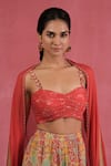 Buy_Sandhya Shah_Red Chinon Embroidery Open Neck, Sweetheart Placement Print Cape And Sharara Set _Online_at_Aza_Fashions