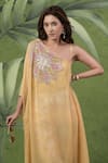 Sandhya Shah_Yellow Crepe, Dupion, Silk Embroidery, Sequins, Chimeric Kaftan And Pant Set _Online_at_Aza_Fashions