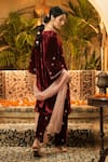 Shop_Surabhi Arya_Maroon Velvet, Organza Embroidery, Zari V-neck Embellished Butti Kurta Set _at_Aza_Fashions