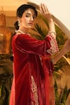 Buy_Surabhi Arya_Maroon Velvet, Organza Embroidery Round Neck, Split Hand Kurta Set _Online_at_Aza_Fashions