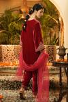 Shop_Surabhi Arya_Maroon Velvet, Organza Embroidery Round Neck, Split Hand Kurta Set _at_Aza_Fashions