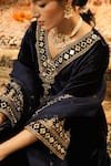 Shop_Surabhi Arya_Navy Velvet, Organza Mirrors, Zari, Embroidery V-neck Work Kurta Set _Online_at_Aza_Fashions