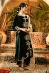 Buy_Surabhi Arya_Green Velvet, Organza Embroidery, Applique Round Neck Kurta Set _at_Aza_Fashions