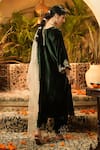 Shop_Surabhi Arya_Green Velvet, Organza Embroidery, Applique Round Neck Kurta Set _at_Aza_Fashions