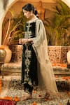 Shop_Surabhi Arya_Green Velvet, Organza Embroidery, Applique Round Neck Kurta Set _Online_at_Aza_Fashions