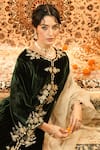 Surabhi Arya_Green Velvet, Organza Embroidery, Applique Round Neck Kurta Set _at_Aza_Fashions
