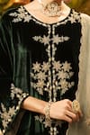 Buy_Surabhi Arya_Green Velvet, Organza Embroidery, Applique Round Neck Kurta Set 