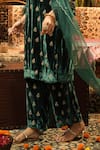 Surabhi Arya_Green Velvet, Organza Zari, Embroidery Round Neck, Split Zardozi Kurta Set _Online_at_Aza_Fashions
