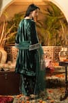 Shop_Surabhi Arya_Green Velvet, Organza Zari, Embroidery Round Neck, Split Zardozi Kurta Set _at_Aza_Fashions