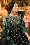 Shop_Surabhi Arya_Green Velvet, Organza Zari, Embroidery Round Neck, Split Zardozi Kurta Set _Online_at_Aza_Fashions