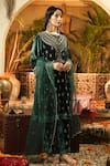 Surabhi Arya_Green Velvet, Organza Zari, Embroidery Round Neck, Split Zardozi Kurta Set _at_Aza_Fashions