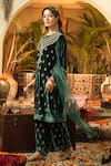 Buy_Surabhi Arya_Green Velvet, Organza Zari, Embroidery Round Neck, Split Zardozi Kurta Set 