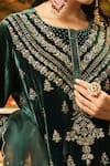 Shop_Surabhi Arya_Green Velvet, Organza Zari, Embroidery Round Neck, Split Zardozi Kurta Set 