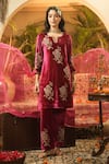 Buy_Surabhi Arya_Pink Velvet, Organza Embroidery Notched Neck Floral Kurta Set _Online_at_Aza_Fashions