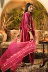 Shop_Surabhi Arya_Pink Velvet, Organza Embroidery Notched Neck Floral Kurta Set _at_Aza_Fashions