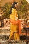Shop_Surabhi Arya_Yellow Velvet Embroidery Split V-neck Kurta Set _at_Aza_Fashions
