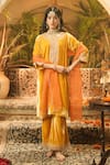 Buy_Surabhi Arya_Yellow Velvet Embroidery Split V-neck Kurta Set _at_Aza_Fashions