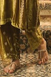 Surabhi Arya_Olive Green Velvet Embroidery, Sequins V-neck Gold Thread Kurta Set _Online_at_Aza_Fashions