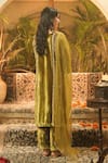 Shop_Surabhi Arya_Olive Green Velvet Embroidery, Sequins V-neck Gold Thread Kurta Set _at_Aza_Fashions