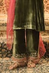 Surabhi Arya Olive Green Velvet, Organza Embroidery, Zari Round Neck And Thread Kurta Set Online at Aza Fashions Surabhi Arya_Olive Green Velvet, Organza Embroidery, Zari Round Neck And Thread Kurta Set _Online_at_Aza_Fashions