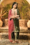 Buy_Surabhi Arya_Olive Green Velvet, Organza Embroidery, Zari Round Neck And Thread Kurta Set _at_Aza_Fashions