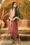 Surabhi Arya_Olive Green Velvet, Organza Embroidery, Zari Round Neck And Thread Kurta Set _Online