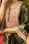 Shop_Surabhi Arya_Olive Green Velvet, Organza Embroidery, Zari Round Neck And Thread Kurta Set _Online