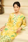Surabhi Arya_Yellow Muslin Piping, Pom-poms V-neck Floral Print And Pant Set _Online_at_Aza_Fashions