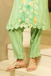 Surabhi Arya Green Crepe Tassels Notched Neck Floral Print Kurta And Striped Trouser Set Online at Aza Fashions Surabhi Arya_Green Crepe Tassels Notched Neck Floral Print Kurta And Striped Trouser Set _Online_at_Aza_Fashions