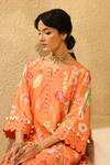 Buy_Surabhi Arya_Orange Crepe Notched Neck Floral Printed Kurta And Striped Pant Set _Online_at_Aza_Fashions