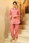 Buy_Surabhi Arya_Pink Muslin Collared, Button-down Pintuck Floral And Striped Printed Kurta Set _Online_at_Aza_Fashions