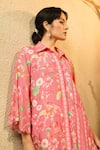 Shop_Surabhi Arya_Pink Muslin Collared, Button-down Pintuck Floral And Striped Printed Kurta Set _Online_at_Aza_Fashions