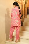 Shop_Surabhi Arya_Pink Muslin Collared, Button-down Pintuck Floral And Striped Printed Kurta Set _at_Aza_Fashions