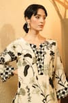 Shop_Surabhi Arya_Ivory Crepe Split V-neck Botanical Print Kurta And Polka-dot Pant Set _Online_at_Aza_Fashions