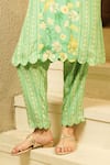 Surabhi Arya Mint Crepe Tassels Split V-neck, Floral And Striped Printed Scalloped Kurta Set Online at Aza Fashions Surabhi Arya_Mint Crepe Tassels Split V-neck, Floral And Striped Printed Scalloped Kurta Set _Online_at_Aza_Fashions