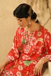 Buy_Surabhi Arya_Red Muslin V-neck Floral And Polka Dot Printed Kurta Set _Online_at_Aza_Fashions