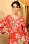 Shop_Surabhi Arya_Red Muslin V-neck Floral And Polka Dot Printed Kurta Set _Online_at_Aza_Fashions