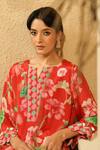 Surabhi Arya_Red Muslin V-neck Floral And Polka Dot Printed Kurta Set _at_Aza_Fashions
