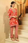 Buy_Surabhi Arya_Red Muslin V-neck Floral And Polka Dot Printed Kurta Set 