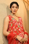 Shop_Surabhi Arya_Red Crepe Embroidery V-neck Floral Jacket Style Kurta Sharara Set _Online_at_Aza_Fashions