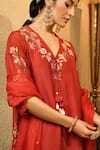 Surabhi Arya_Maroon Bemberg, Silk, Organza Embroidery, Tassels, Sequins Floral Kurta Set _Online_at_Aza_Fashions