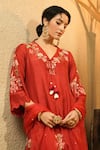 Shop_Surabhi Arya_Maroon Bemberg, Silk, Organza Embroidery, Tassels, Sequins Floral Kurta Set _Online_at_Aza_Fashions