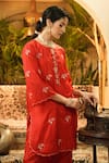 Buy_Surabhi Arya_Red Silk Embroidery, Applique Round Neck Hand-embroidered Kurta And Pant Set _Online_at_Aza_Fashions