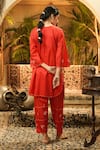 Shop_Surabhi Arya_Red Silk Embroidery, Applique Round Neck Hand-embroidered Kurta And Pant Set _at_Aza_Fashions