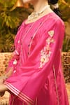 Buy_Surabhi Arya_Fuchsia Silk Applique, Embroidery, Tassels Round Neck, And Hand A-line Kurta Set _Online_at_Aza_Fashions